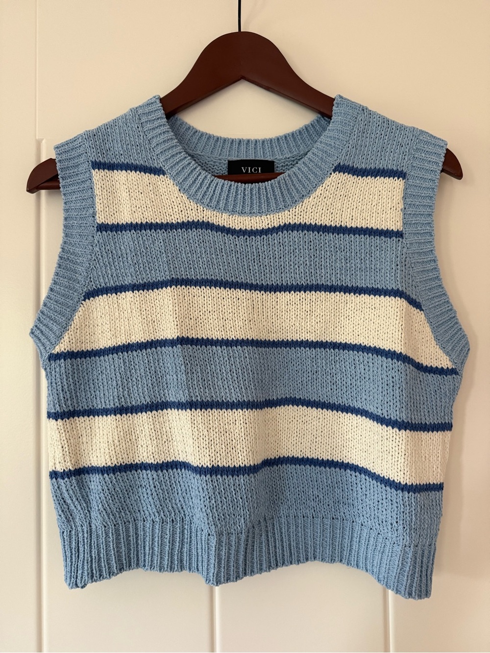 VICI Light Blue and White Striped Knit Sweater Vest- never worn